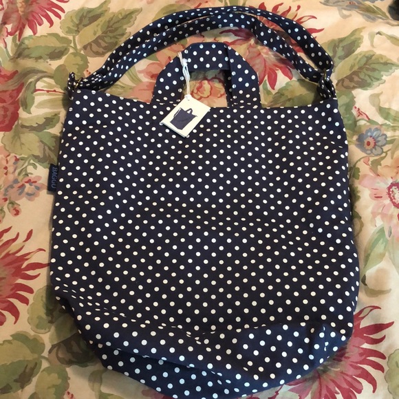 BAGGU Duck Tote Shoulder Crossbody Handle Tote PolkaDot Blue White Classic NEW - Picture 2 of 16